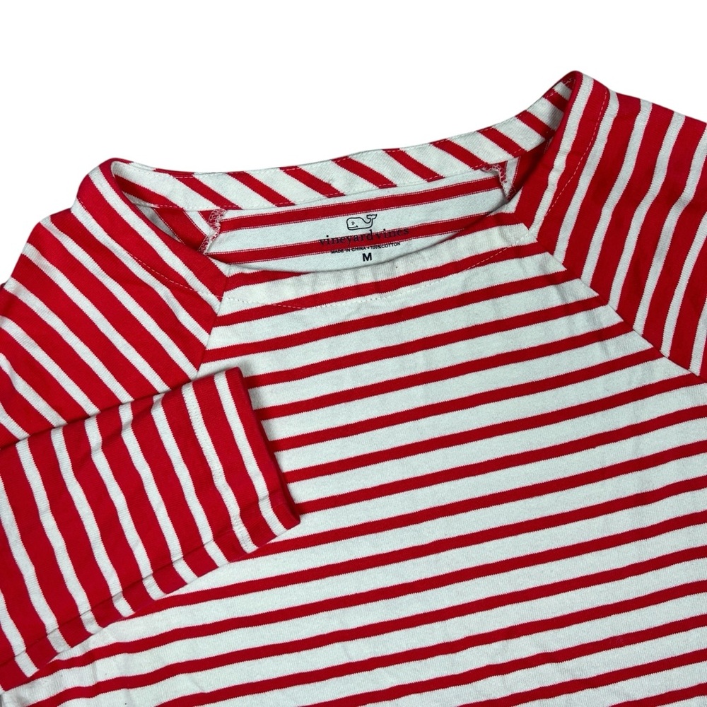 Vineyard‎ Vines Shirt Women’s Medium Red White Striped 100% Cotton Elbow Patch